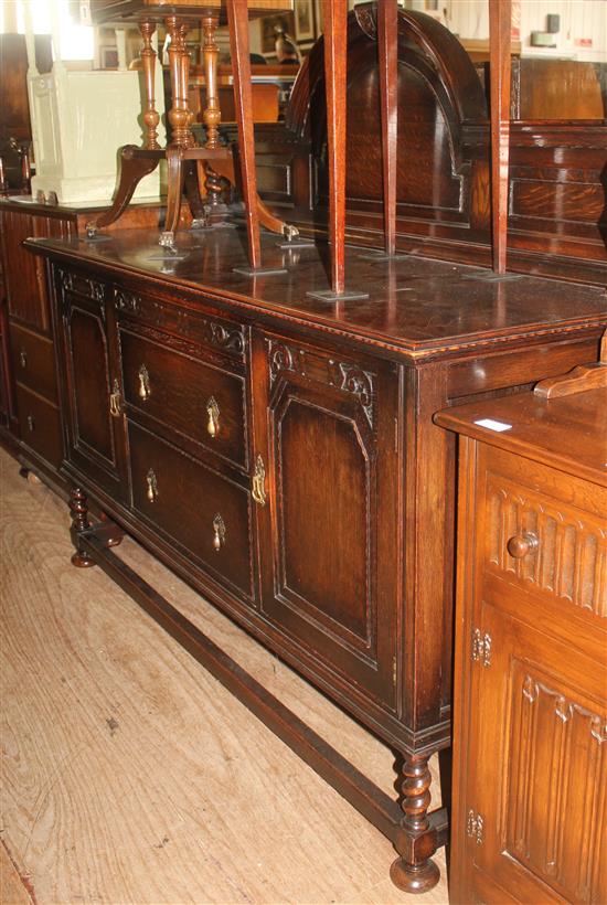 1920s oak sideboard, 6ft 6in.